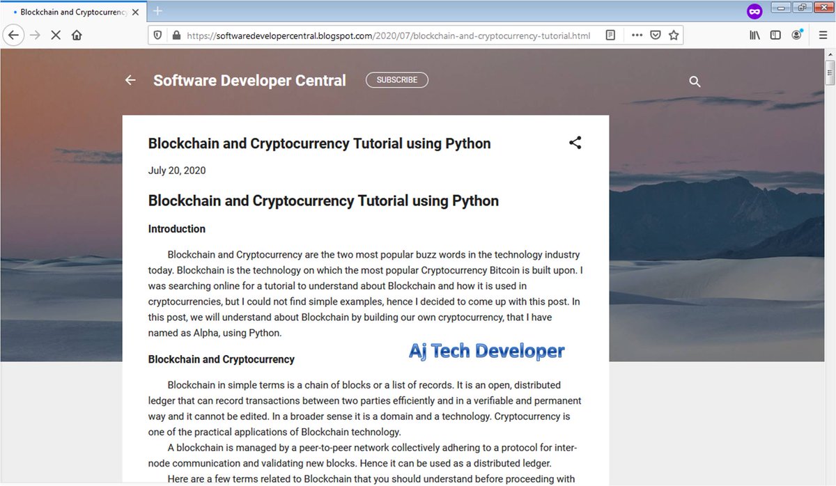 AjTechDeveloper's tweet image. #KeepLearning during the #CoronaVirus #COVID19 lock down. Learn about #Blockchain and about building your own #Cryptocurrency using #Python 
in simple steps at #SoftwareDeveloperCentral with end to end working code in #GitHub: softwaredevelopercentral.blogspot.com/2020/07/blockc…