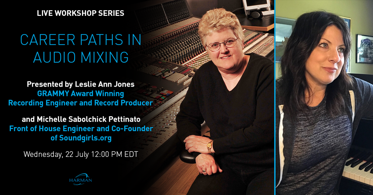 SoundcraftUK's tweet photo. #SoundcraftLiveWorkshops: Career Paths in Audio Mixing
Presented by Leslie Ann Jones, GRAMMY Award Winning Recording Engineer and Record Producer and Michelle Sabolchick Pettinato, Front of House Engineer and Co-Founder of @SoundGirlsOrg
Register now: https://t.co/P4y1WshWiV https://t.co/4SR8IDZKf9