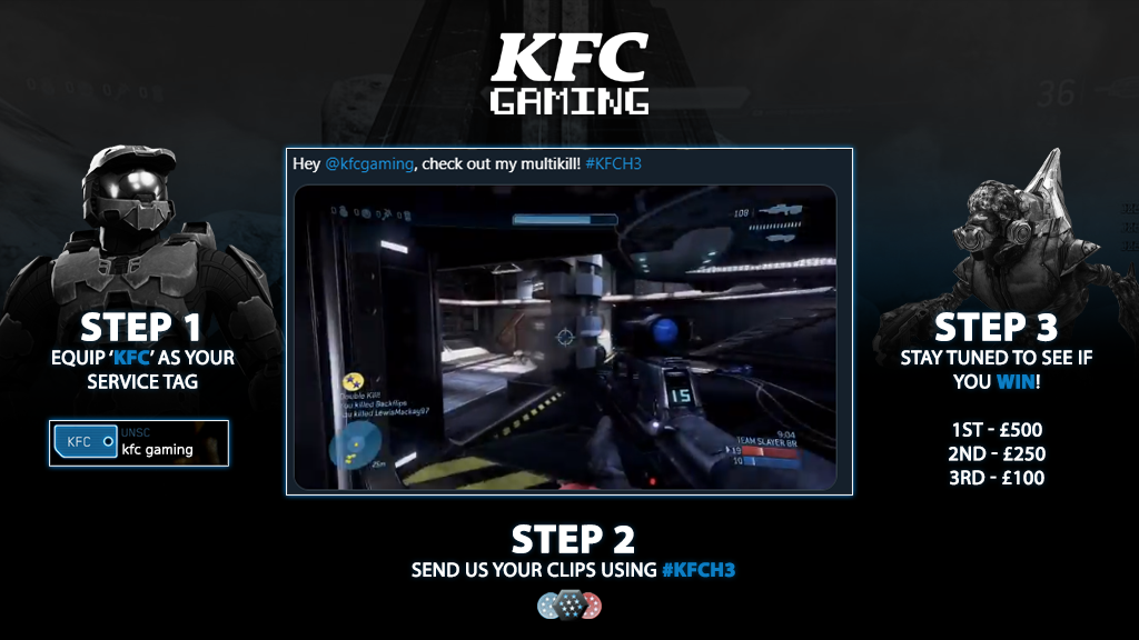 kfcgaming's tweet photo. Anyone up for a challenge?💥

We want your best Halo 3 clips to feature in our community montage!

We'll pick our three favourite entries and let the community decide the prize winners! 
🏆£500
🥈£250
🥉£100

Tweet us your best clips using #KFCH3! Entries close 26/07/20 🚫 https://t.co/MXBEk25H21