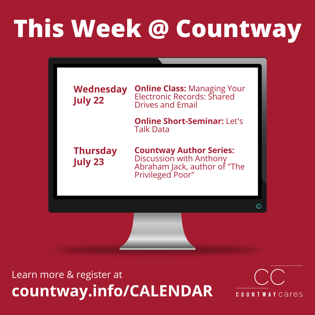 HMSCountway's tweet photo. This Week @ Countway: learn how to manage electronic records, explore different types of #data, & meet author @aajack07 via #Zoom! https://t.co/liFij17Z6E #remotelearning #onlinelearning #ThePriviledPoor #harvardlibraries #medicallibrary @HarvardMed @HarvardChanSPH @HMSpostdoc https://t.co/l6HnTgsVsA