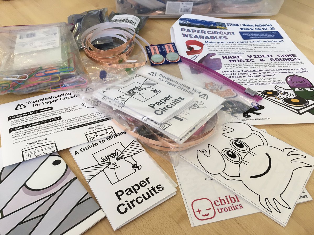 Fink247's tweet photo. I’m putting together #papercircuit packs to go. The paper circuits zine guide & troubleshooting tips by @heyplix are pure gold! Plus I love cats that shoot laser beams out their eyes. https://t.co/tXd3oBoBaG