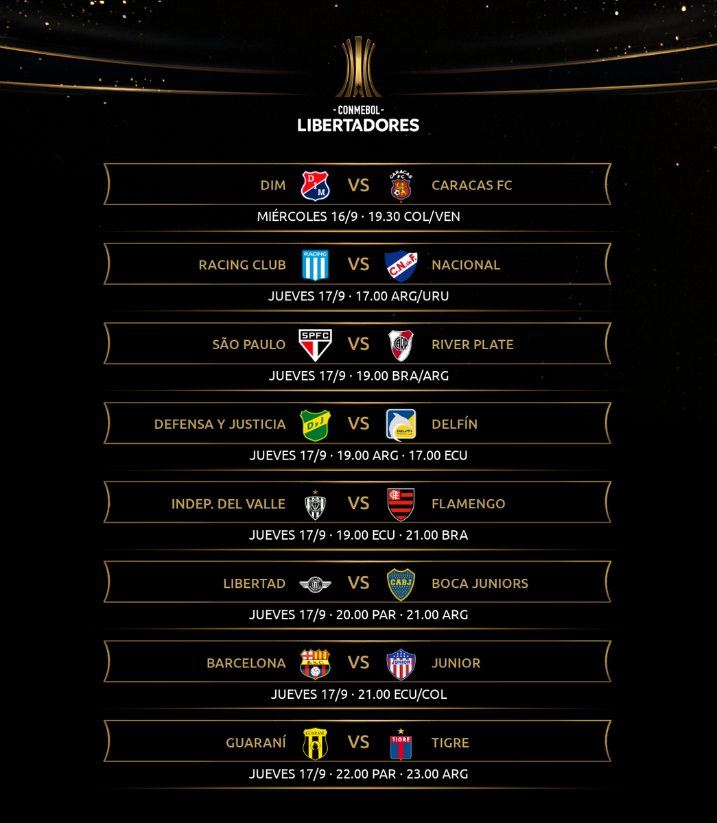 Libertadores's tweet photo. 🗓⚽ ¡A agendar! 

Así se jugará la fecha 3 de la Fase de Grupos de la CONMEBOL #Libertadores https://t.co/bCuXo0b9Iw