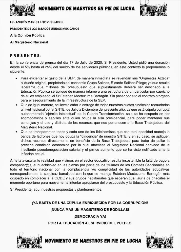MxMenPieDeLucha's tweet photo. Sr. Pdte. @lopezobrador_ para eficientar el gasto de la @SEP_mx tome dinero de donde hay. Devuelva las #OrquestasAzteca a @gruposalinas , use nuestras cuotas sindicales y que se transparenten los fideicomisos del #SNTE #tristeturno #HordaPoderosa #FelizInicioDeSemana #FelizLunes https://t.co/Vkrch1L5nL