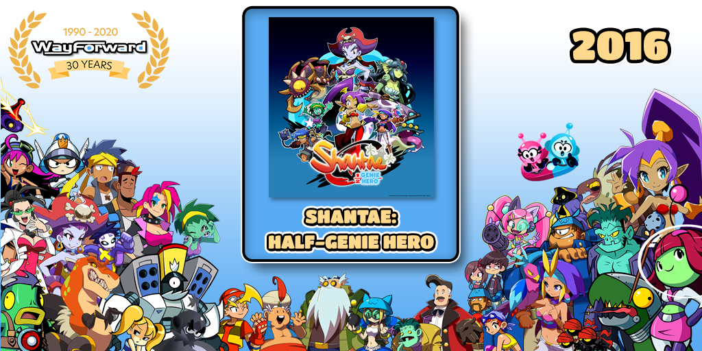 WayForward's tweet photo. #WayForward30 Milestone 17: Shantae: Half-Genie Hero was the fourth Shantae game, but it was a game of many firsts: the first HD Shantae, the first series entry launching on multiple platforms simultaneously, and our first time crowdfunding. Thanks to everyone who made it happen! https://t.co/yduqlL9bwD