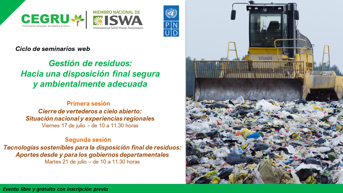 PNUDUruguay's tweet photo. 📢#Mañana, a las 10 horas, no te pierdas el seminario web "Tecnologías sostenibles para la disposición final de residuos: aportes desde y para los gobiernos departamentales". 

📝+ Información y registro: https://t.co/ettU42KNsA https://t.co/yUuNafNIro