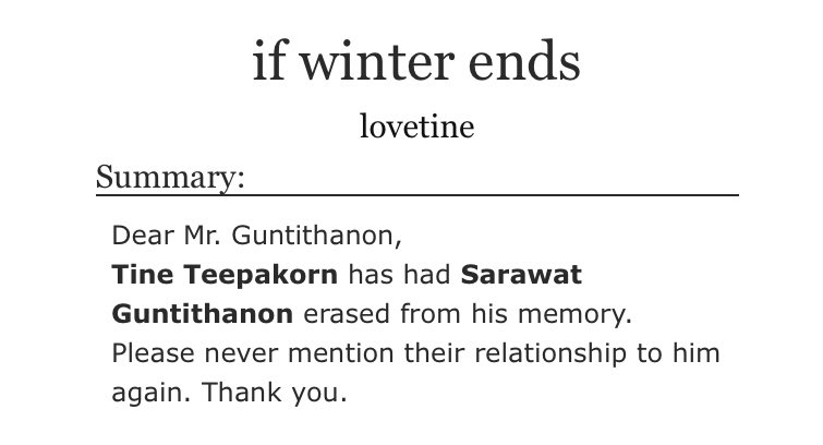 ♡︎ if winter ends• one-shot & 7k words • i got persuaded to read this and i am not thankful cause i cried • pls the angst it's so fucking beautiful • by  @lesbwins •  https://archiveofourown.org/works/24788434 