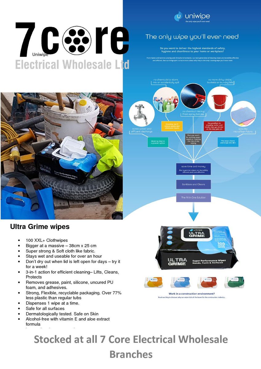 7coreelectrical's tweet photo. WETTER, TOUGHER, SOFTER THAN THE OTHERS, no we're not talking about 7 Core Electricals branch managers, we're talking about the UNIWIPE wet wipes. Lasting for more than a week open and still stay wet! Available from all 7 Core Electrical branches https://t.co/9cDJn783ka https://t.co/gsgRY7qQA7