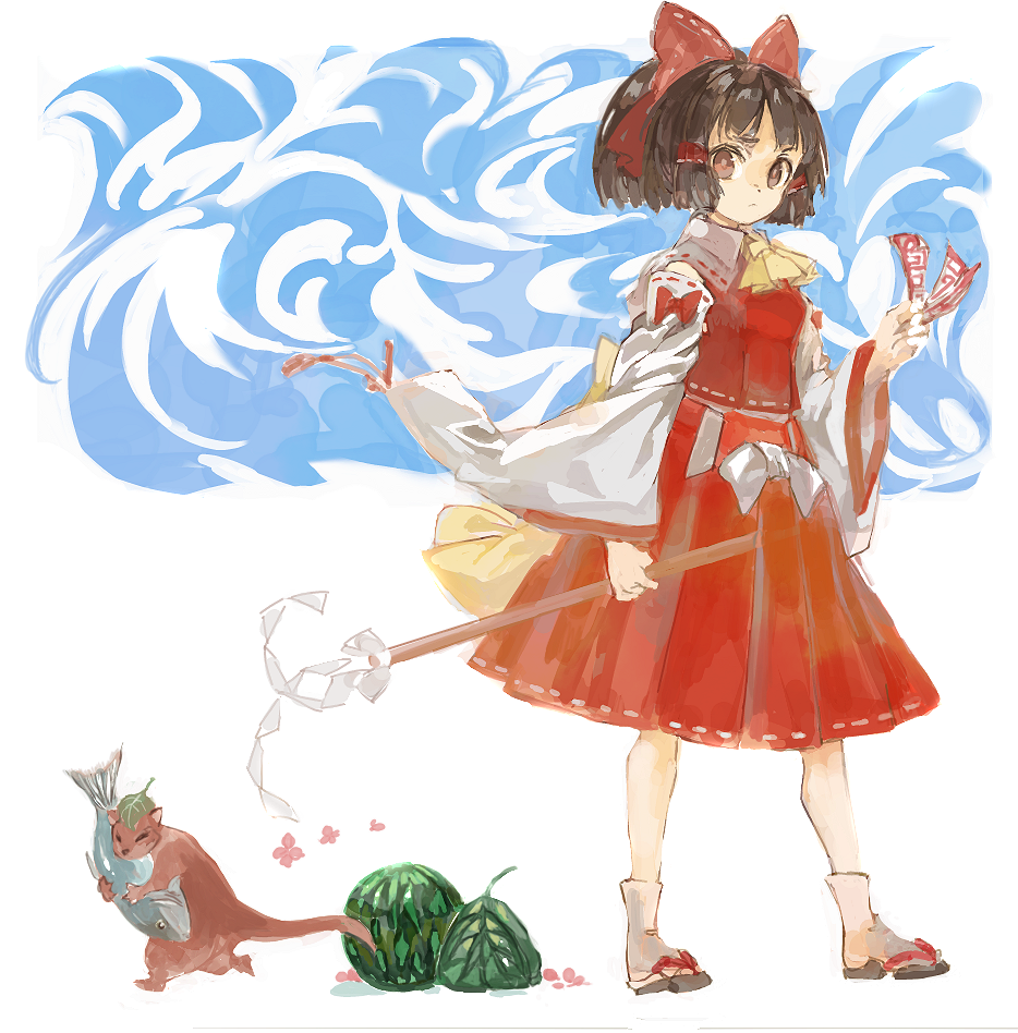 博麗霊夢 「絵チャの産物、
東方の霊夢。

「なんか置いてったし、まぁいいか」 」|konabetateのイラスト