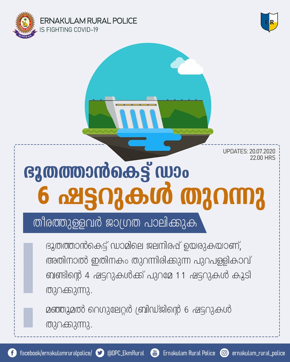DPC_EkmRural's tweet photo. #ഭൂതത്താൻകെട്ട്_ഡാം_ആറ്_ഷട്ടറുകൾ_തുറന്നു
തീരത്തുള്ളവര് ജാഗ്രത പാലിക്കുക.
#Dam_Alert
#Weather_At_Kerala
#Boothathankettu_Dam
#Ernakulam_Rural_Police
#Kerala_Police https://t.co/vYG0miUR9A