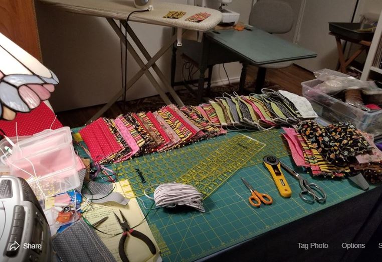 VITAS's tweet photo. Our #Texas team members in #FortWorth are safe! Covered! Protected! Why? Members of the volunteer-driven #JohnsonCounty #Mask(ed)Angels recently donated two bags of cloth face coverings for our corporate staff. Thank you, Angels! #ThankYou #VITASstrong #Donation #FaceMask https://t.co/GtQsoUoHID