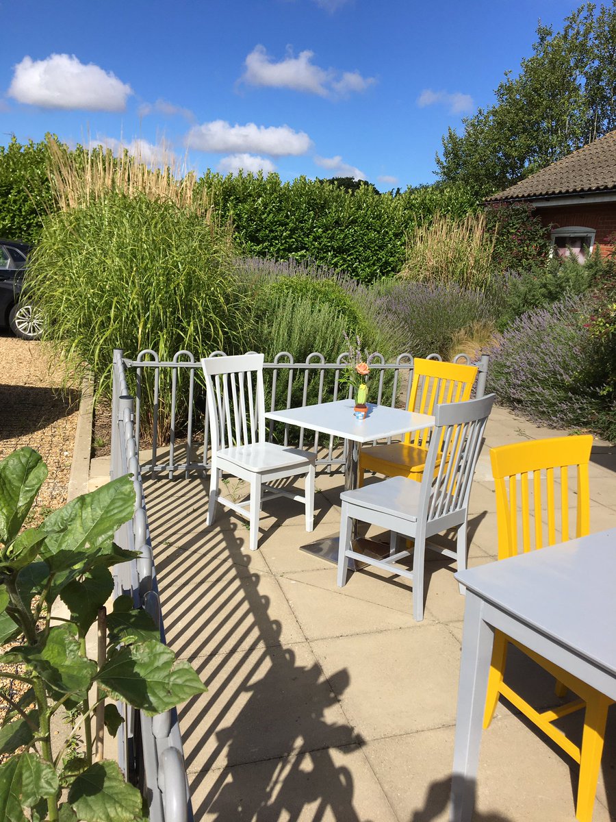 HoltTreehouse's tweet photo. Who needs a Mediterranean terrace when your outdoor seating area looks like this 😊

We can’t wait to see people safely seated on our patio area very soon ☕️ 🍰 

#blueskies #prettytables #nofilters https://t.co/xvuxvJ60PI