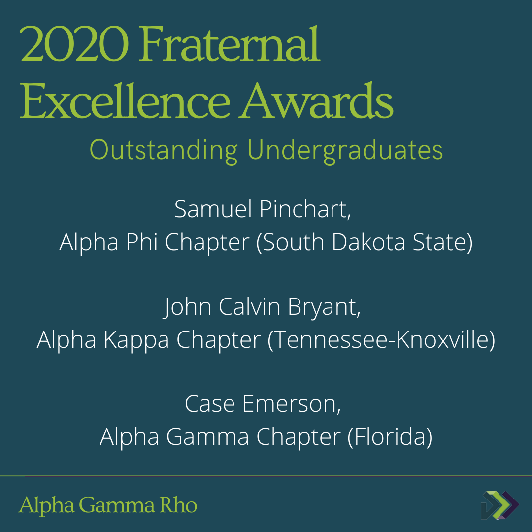 Congratulations to the 2020 Fraternal Excellence Award Recipients! We will continue to celebrate our award recipients throughout the week, posting their successes to our social media channels.