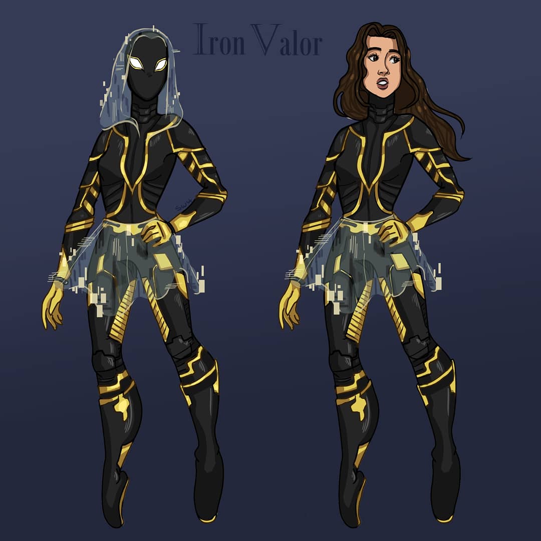 beewrites_wp's tweet image. Here's the Iron Valor suit design done for Juliet! Again, credits go to @SpacewhaleHana for making such a beautiful suit. The skirt and hood are both holographic.
