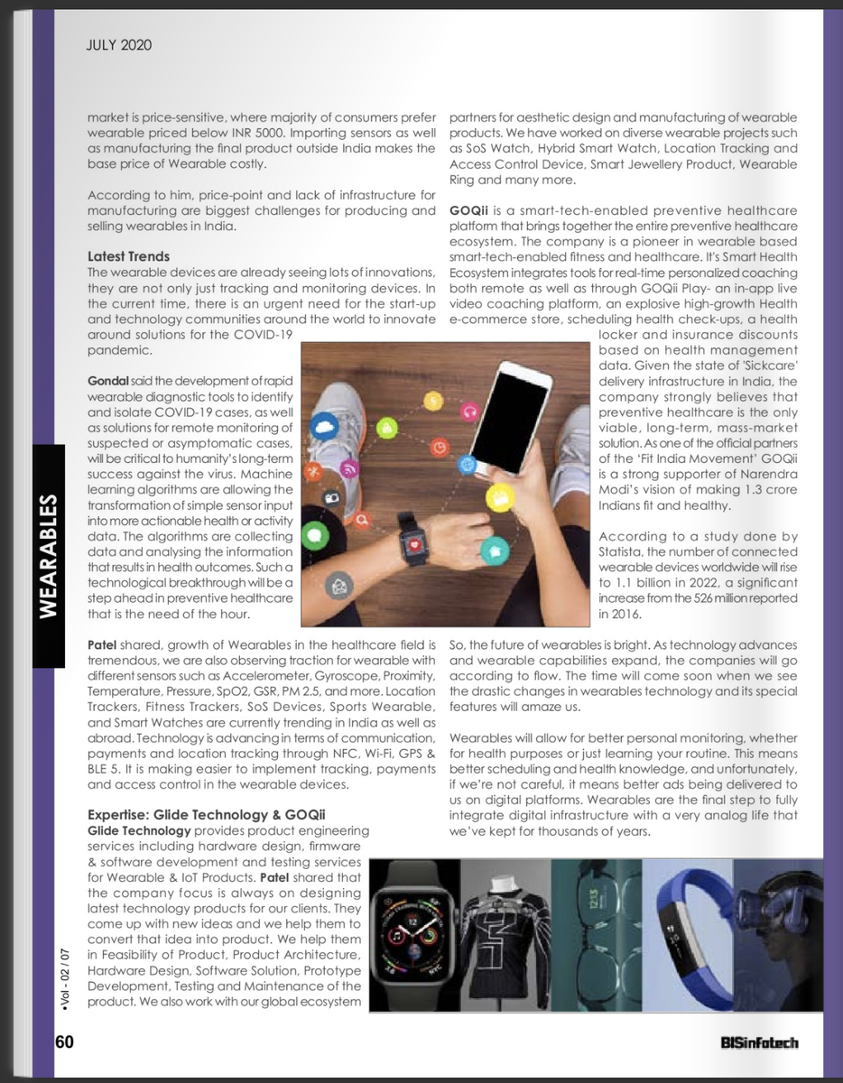 sanketupatel's tweet photo. Interview Article with @bis_infotech Magazine - July 2020 Edition on Indian Market for Wearables, Trends & Challenges: How’s India Wearing the Wearables? - https://t.co/VY2wMfQNK3…/
#Wearables #WearableTech #FitnessTech #Innovation #Covid19solutions #GlideTechnology #Startups https://t.co/YNrRRNsMoV