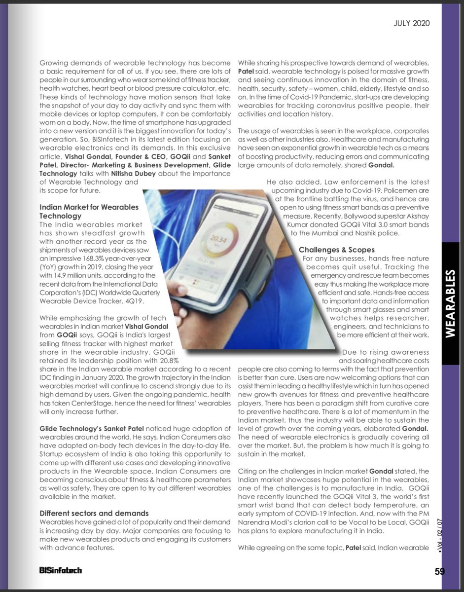 sanketupatel's tweet photo. Interview Article with @bis_infotech Magazine - July 2020 Edition on Indian Market for Wearables, Trends & Challenges: How’s India Wearing the Wearables? - https://t.co/VY2wMfQNK3…/
#Wearables #WearableTech #FitnessTech #Innovation #Covid19solutions #GlideTechnology #Startups https://t.co/YNrRRNsMoV