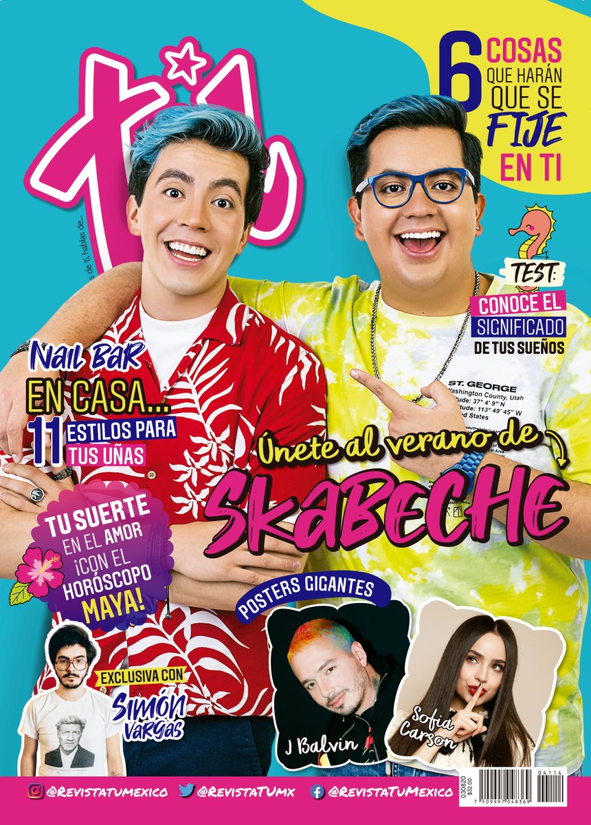 RevistaTUmx's tweet photo. Ya está aquí ✨ Nuestra segunda portada de julio con @Eddy_SKabeche  y @Bryan_SKabeche  @SKabecheTV  😍 Además contenido exclusivo para que puedas interpretar tus sueños 💕Tu horóscopo Maya ♎️ Y posters gigantes de @JBALVIN  y @SofiaCarson  👊🏼 ¡Corre ya por tu revista Tú! 😛 https://t.co/BzB0CWCvnL