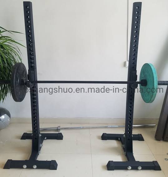 This one is good when it comes to saving space. After use, you can place both legs together in one corner. Cheaper, just string enough depending on how wide the base is, but lacks the pull-up bar which squat racks generally have.