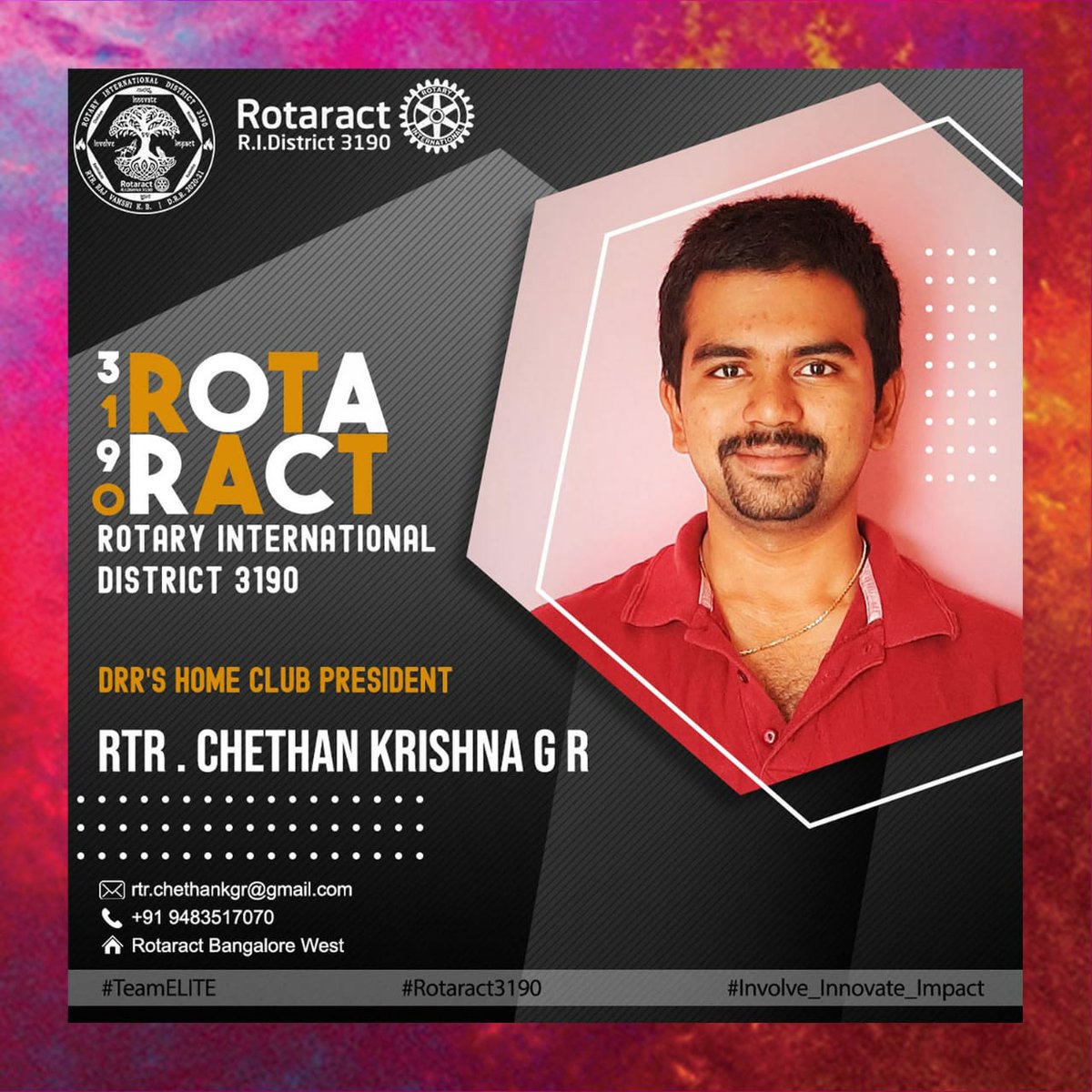 Rotaract3190's tweet photo. We are happy to present to you, Rtr Chethan Krishna G R as the DRR's Home Club President for the Rota year 2020-21.
#TeamELITE #Involve_Innovate_Impact https://t.co/Ct8OWKTECz