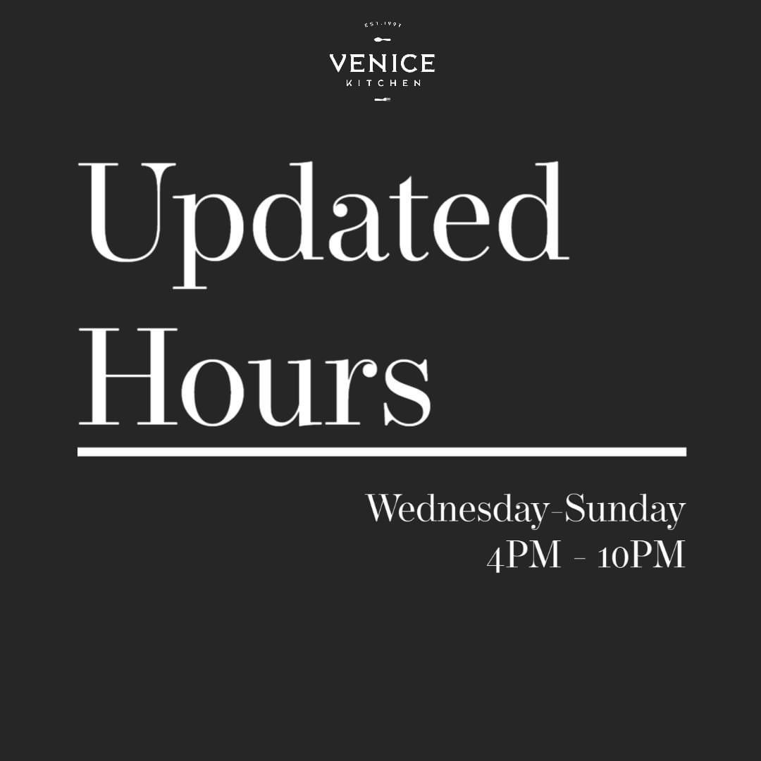 VeniceKitchenOx's tweet image. Hours of operation update! Please feel free to share. Starting today we will be closed on Monday and Tuesday. #updatedhours #hours