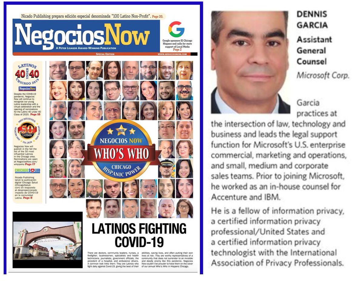 hpinreston's tweet photo. A hearty congratulations to my long time teammate @DennisCGarcia on being named to Negocios Now's 2020 Who’s Who Hispanic Chicago – Corporate. #MSFTAdvocate #MicrosoftLatinx https://t.co/wRy00vEXQL? https://t.co/H0e6hcEq1E