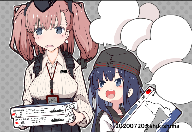 akatsuki (kancolle) ,atlanta (kancolle) multiple girls hat skirt 2girls long hair garrison cap two side up  illustration images