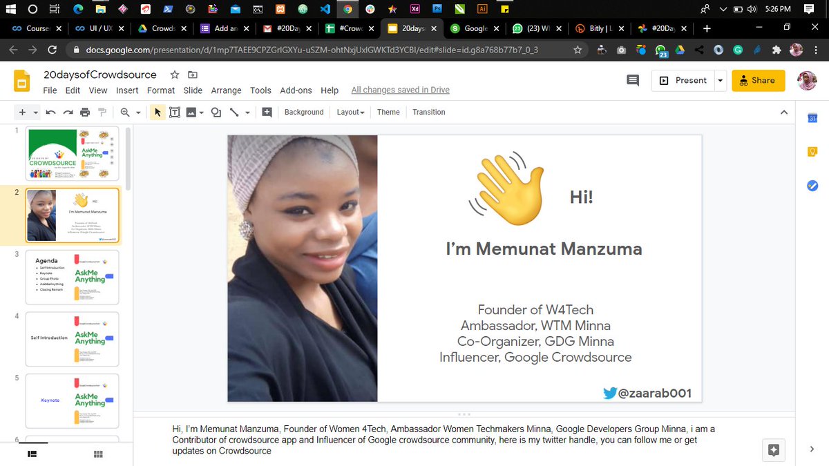 zaarab001's tweet photo. Officially kick off #20DaysofCrowdsouce 

Thanks to @verma_aish for supporting this fun challenge 

#GoogleCrowdsource #GoogleCrowdsourceNigeria #GoogleCrowdsourceIlorin https://t.co/paPjCDJSmv
