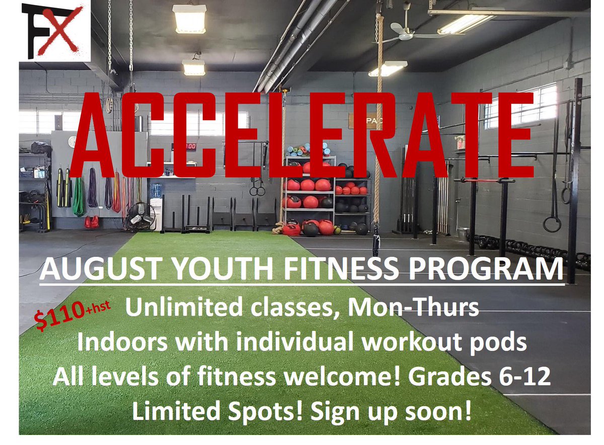 ForgeXTraining's tweet photo. Youth! August Accelerate is open for registration! Complete 4 wk functional training program. 2 classes/age group daily (gr 6-8 / gr 9-12), max 11/class, individual pods, no equip sharing, workout with friends/teammates in a fun, supportive environment! Accelerate your fitness!! https://t.co/GHWFjupYoA
