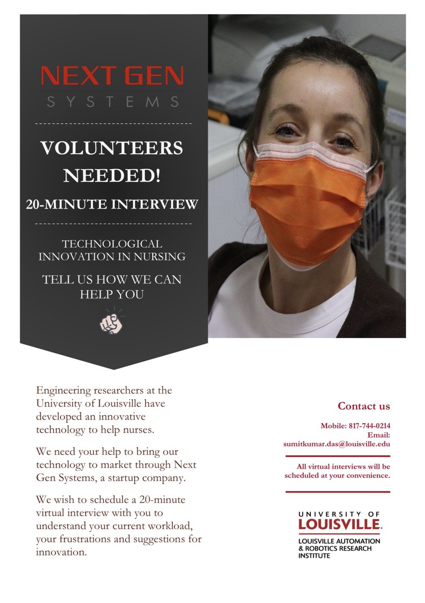 NGS_Group's tweet photo. #Louisville #healthcare we want to hear from you. 

Please contact sumitkumar.das@louisville.edu for a short interview on how our technology can better serve the nursing community. https://t.co/Sg9vNQp1Kw