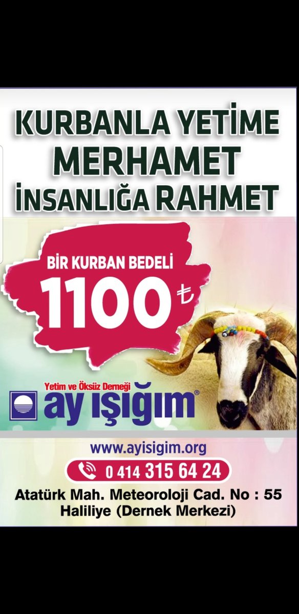 Kurbanlarımızı hijyenik bir ortamda islâmi kurallara uyğun noter huzurunda şanlıurfa da kesip yetim ve öksüz ailelerimize dağıtacağız @Ayisigimorg <a href="/Ali_F_Turkmen/">Ali Ferhat TÜRKMEN 🇹🇷</a>