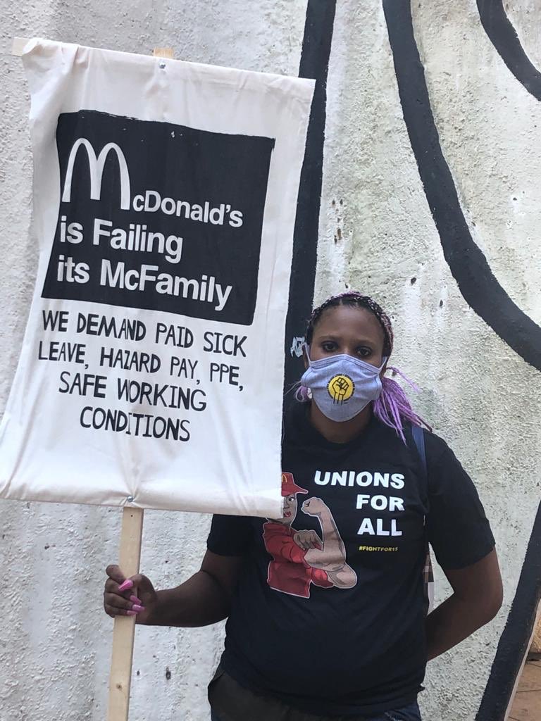 rosariodawson's tweet photo. “I’m walking out today because I know that my life matters—@McDonalds needs to guarantee safe working conditions for all essential workers” - Leshia Townsend, Chicago, IL #j20 #StrikeforBlackLives @fightfor15 @seiu https://t.co/00dIYBeLy3