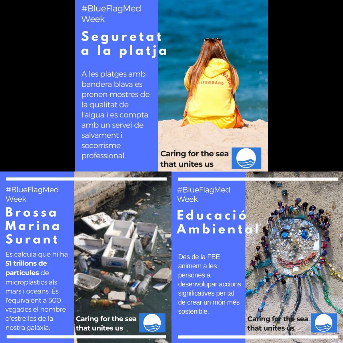 claraquirante's tweet photo. La semana pasada celebramos por las redes sociales del @AjCastelldefels la Semana del Mediterráneo, para concienciar sobre el problema de las basuras marinas en nuestras playas 🌴⛱️🌊
#BlueFlagMedWeek #PlatjaDeCastelldefels
#Castelldefels https://t.co/rIgdM1SN3e