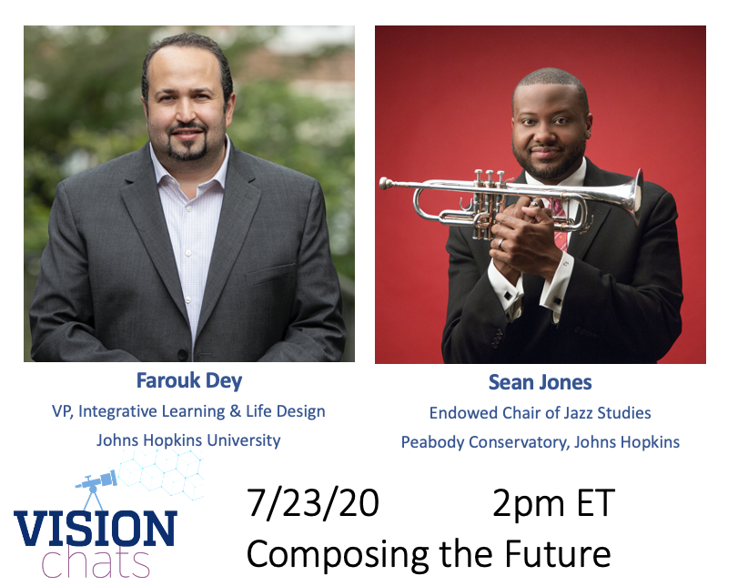 faroukdey's tweet photo. You don't want to miss this: Composing the Future with artist, leader, educator, and entrepreneur @sjonesjazz on Thursday 7/23 at 2pm ET. #VisionChats #highered #jazz https://t.co/C5x8RzxJD1 https://t.co/3r6xfbdWB6