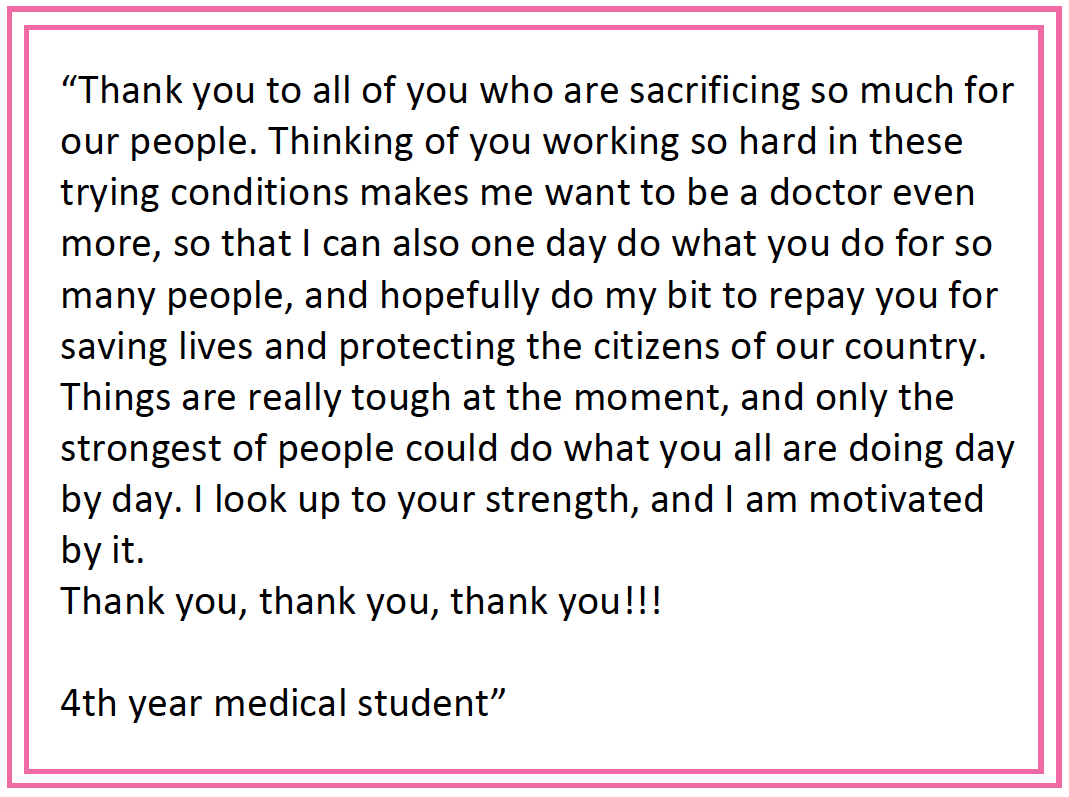 SouthAfricanASP's tweet photo. Emotional day #GrooteSchuurHospital - our longest stay patient (77 days, 54 on ICU) walked out of hospital, &amp; then 67 messages from @UCTHealthSci students to frontline workers - tearful but wonderful reading. Thank you from an equally small potato on behalf of much larger ones https://t.co/OqNjapjiKn