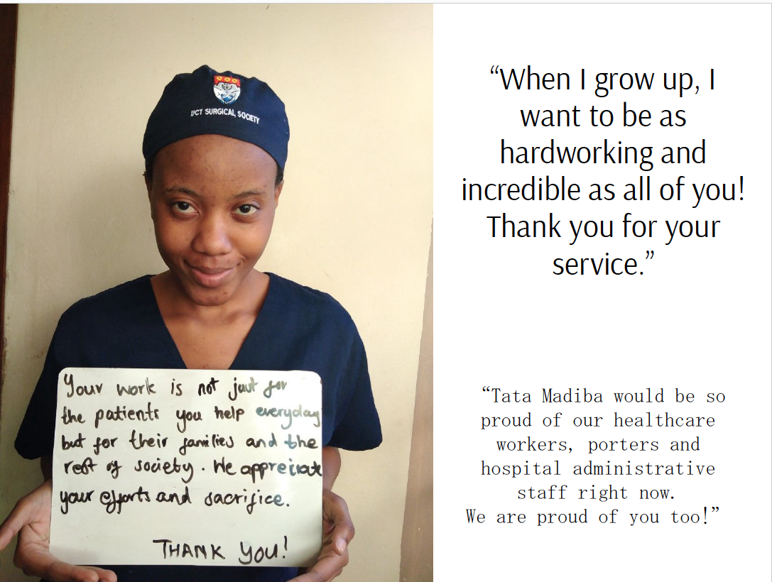 SouthAfricanASP's tweet photo. Emotional day #GrooteSchuurHospital - our longest stay patient (77 days, 54 on ICU) walked out of hospital, &amp; then 67 messages from @UCTHealthSci students to frontline workers - tearful but wonderful reading. Thank you from an equally small potato on behalf of much larger ones https://t.co/OqNjapjiKn