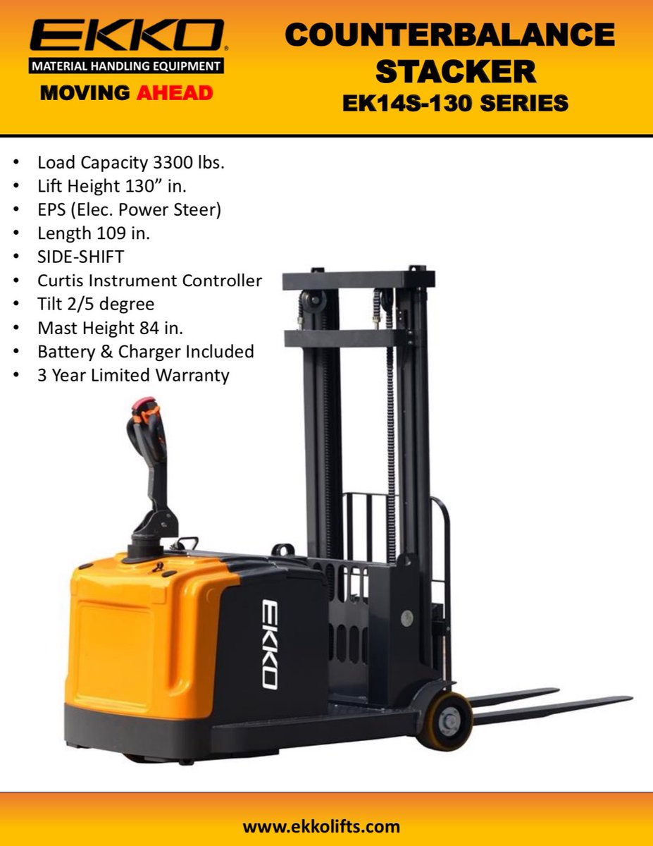 Harriso19517932's tweet photo. IN-STOCK!!! EK14S-130 Fully Powered Counterbalanced Walkie Stacker,3300lb,130", SIDE-SHIFTING,EPS,Curtis Controller, Tilt,AC Drive Motor. https://t.co/TtlXiBA4De #forklifts #forklift #reachtruck #palletjacks #powerstacker #lifttrucks #lifttruck #CounterbalancedWalkieStacker https://t.co/sTfyLe6qa7