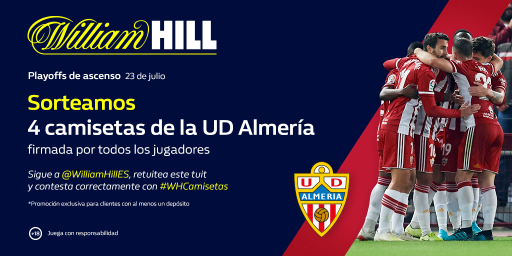 WilliamHillES's tweet photo. ¡Sorteamos 4 camisetas firmadas de la @U_D_Almeria!

✅ Síguenos
🔃 Haz RT
✅ Sé cliente

🗣️ Responde con #WHCamisetas y los goles a favor que lleva la UD Almería.

⏰Comienzo del Sorteo: 22/07/20

T&amp;C 👉https://t.co/Ys2d2IJCLh https://t.co/pTbEmnatqd