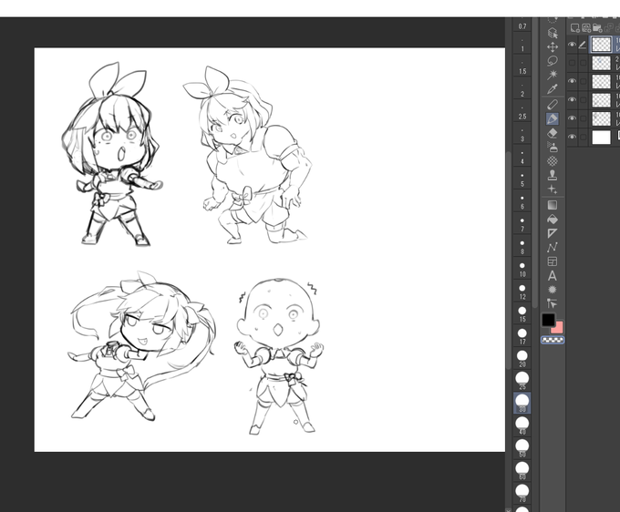 いろいろラフ描いてもう寝ます もう少し増やしたい 