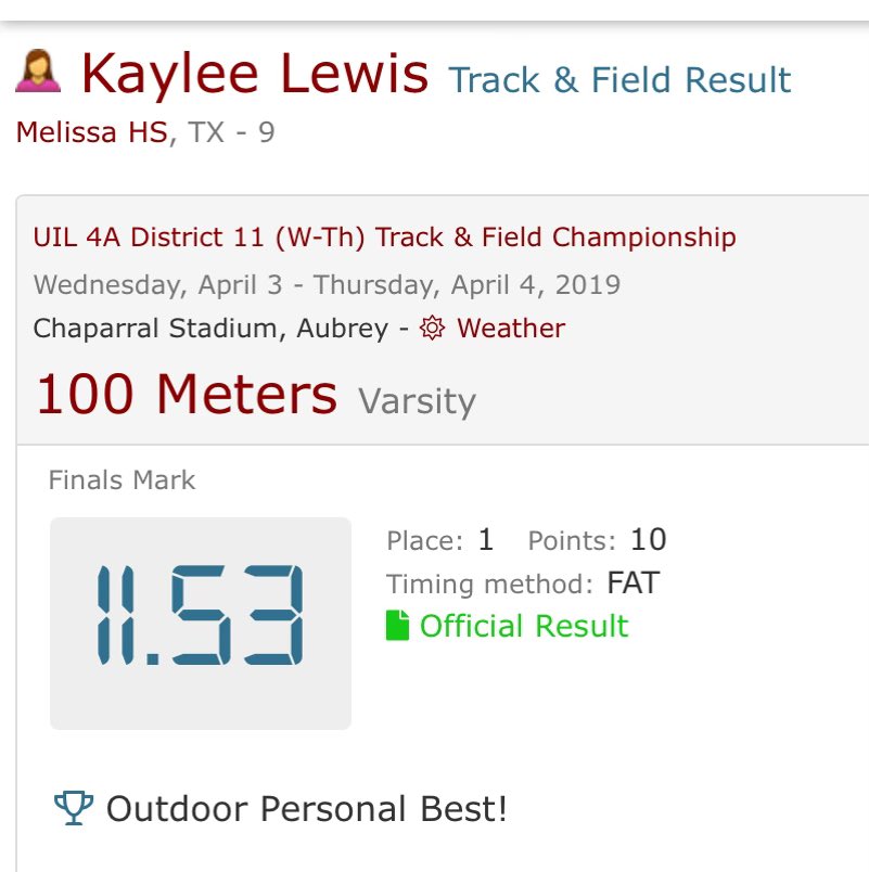 NTX_Jackrabbits's tweet photo. Class of 2021 Melissa HS Sprinter @Kaylew21 entering her senior year. 100m PR is 11.53 and she was the 200m State Champion her sophomore year, 100m runner up. Keep your eyes on this one 👀👇🏽👇🏽👇🏽 #jackrabbitspeed #classof2021         💚💛💚💛 https://t.co/ZJNN9KI8w6
