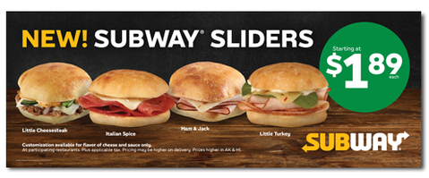 SubwayClarion's tweet photo. Sometimes you want some variety in your life! Subway Sliders have four flavors and are only $1.89 each! #EatFresh #Clarion #NewBethlehem #FordCity #Worthington #Kittanning https://t.co/nLJX4wrMcP