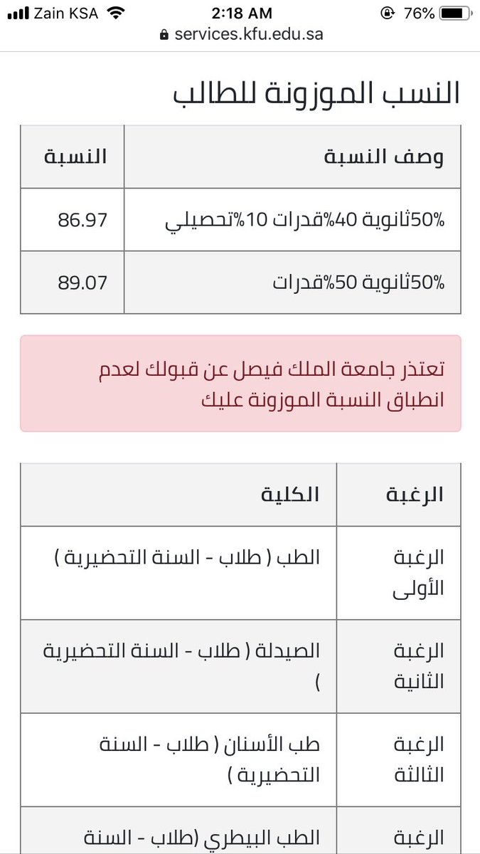 يا جماعة احد يفيدني ليش الرفض ؟ 
مع اني مطابق الشروط في التخصصات اللي قدمت عليها #جامعة_الملك_فيصل