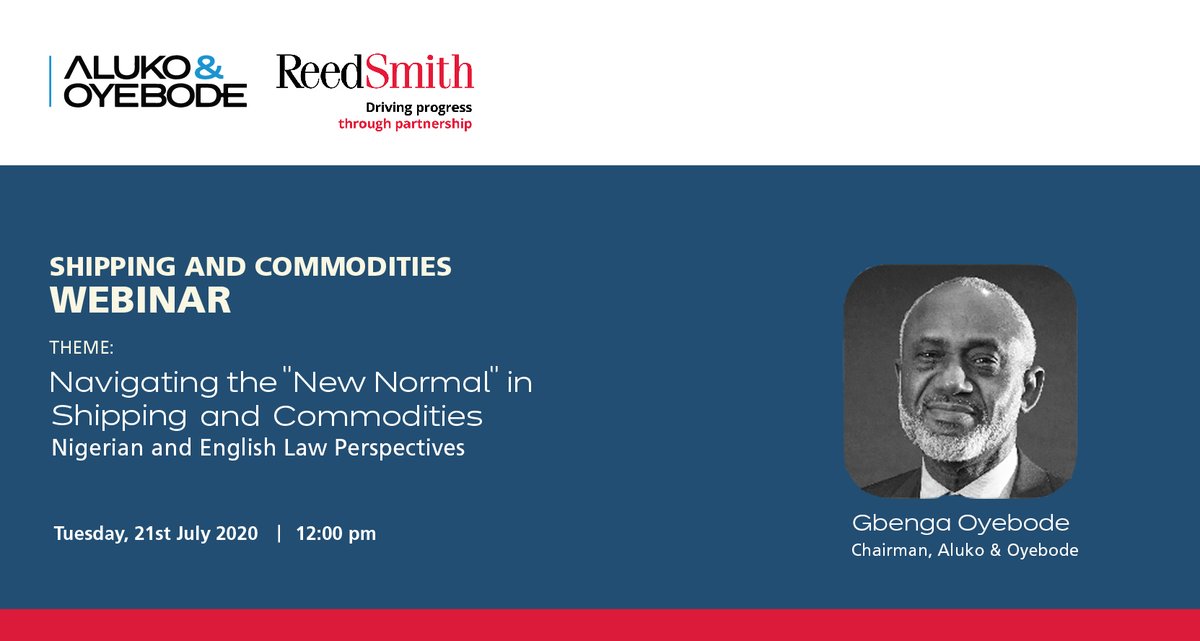 Aluko_Oyebode's tweet photo. 12 hours until #AOShippingWebinar! ⏰

🌐Register today: https://t.co/DlzUufDU0E.

Our Chairman, Gbenga Oyebode will be speaking at our #Shipping and Commodities Webinar themed "Navigating the 'New Normal' in Shipping and Commodities: Nigerian and English Law Perspective". https://t.co/bPt91FJ3KK
