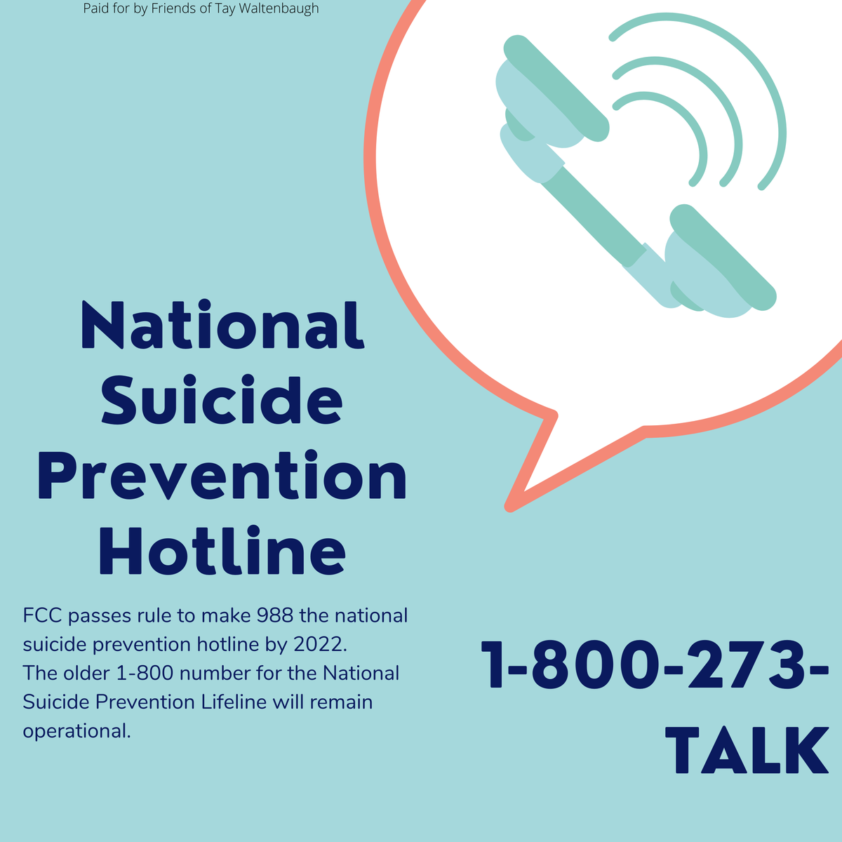 2020Tay's tweet photo. This is a necessary step in the effort to close the gap between people and the help they need and deserve.

The current number will remain available at 1-800-273-TALK. If you or anyone you know is struggling do not hesitate, help is there.
https://t.co/ydePHQYgCo https://t.co/lenjcX2O2G