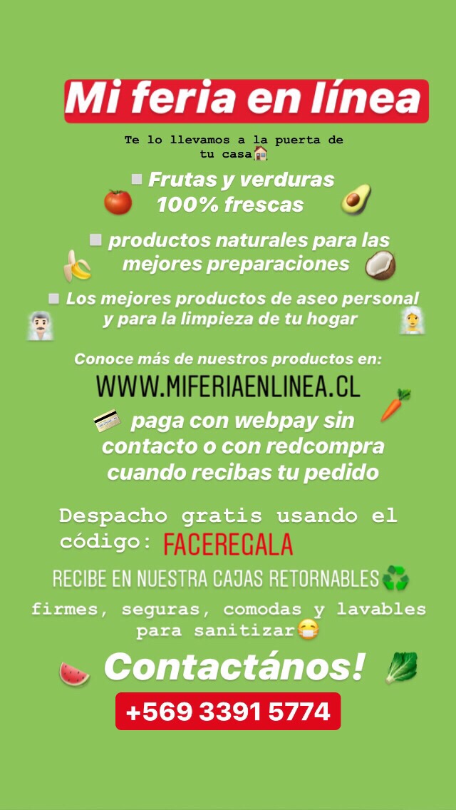 pamestysch's tweet photo. A la puerta de tu casa 🏠
Conoce nuestros productos 🥑🥬🍅🥝🥦🍉🍒🥕
https://t.co/mOPHD4eRxv
Despacho GRATIS con el codigo:
FACEREGALA
➖+56933915774➖

#online #delivery #frutas #verduras #chile #santiago #feria #aseo #frutasyverduras 🍅🥑🍉 https://t.co/hv9Fwx7TZk