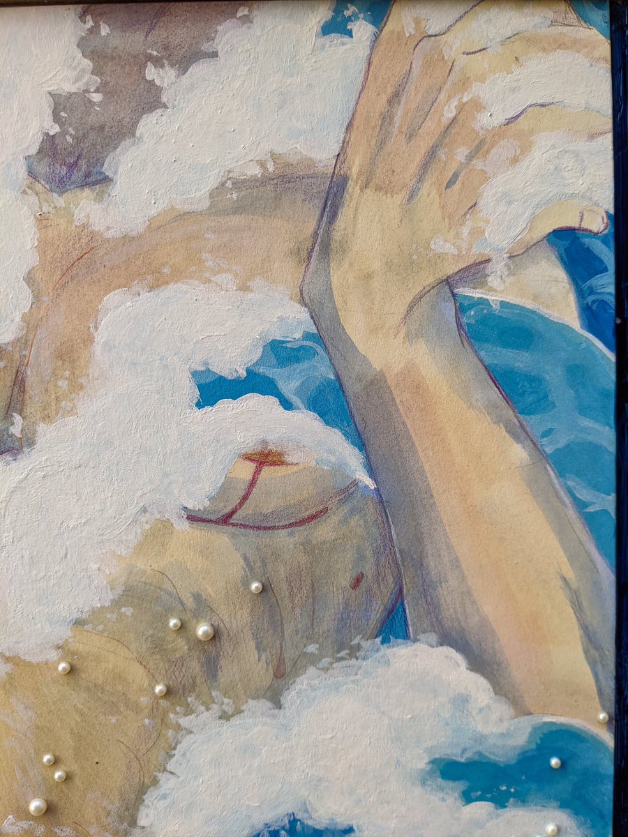 skylarkswift's tweet photo. “Venus as a Boy,” gouache, colored pencil, papercut and 3D elements, found frame, 2020. Commissioned for Gender Unbound exhibition, opening August 3rd. 🌊🌊🌊
#TransCrafted https://t.co/WmAJgaEjdU