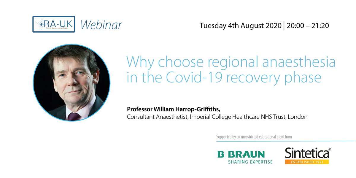 Our first ever <a href="/RegionalAnaesUK/">RA-UK</a> webinar will be on Ambulatory Spinal Anaesthesia and we are delighted that we will be joined by <a href="/WHarropG/">Will H-G</a> to help put things in context.

4th August 2020 - 2000hrs BST

Registration is Free here bit.ly/32CkBlS