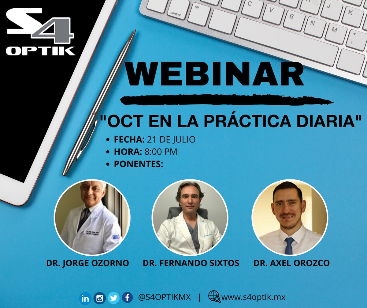 S4optikMexico's tweet photo. ¡MAÑANA!🗓👨‍⚕️  #webinar: "OCT en la práctica diaria"
¿Por qué mis pacientes estan mas satisfechos en mi consulta? ¿Es la tecnologia realmente necesaria en mi consultorio? ¿Cómo puedo recuperar el costo de los equipos?
E link para registrarse👉https://t.co/tEJqKXrvyd
#S4OPTIK #Ofta https://t.co/gznBtzAXEc