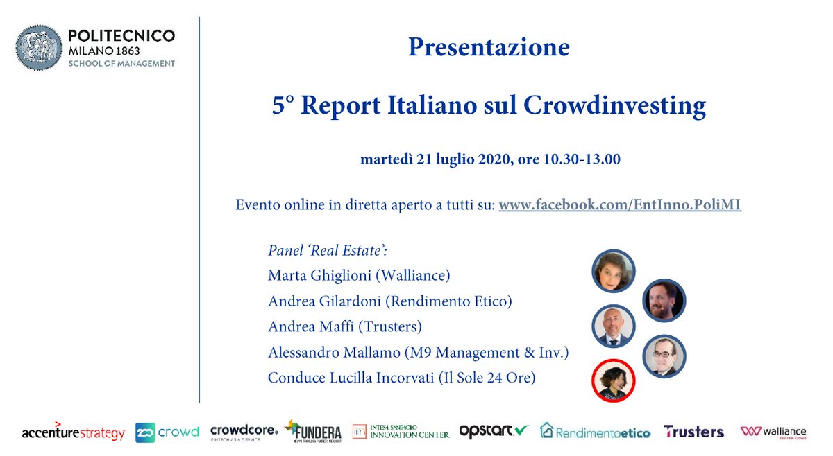 OsservaMiniBond's tweet photo. ci siamo! fra poche ore la presentazione del 5° Report italiano sul #Crowdinvesting - ecco il panel su #realestate https://t.co/zV9gMWcZuw