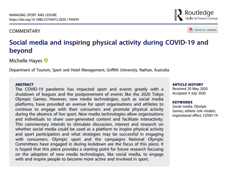 Dr. Michelle Hayes (@drm_hayes) on Twitter photo If you're interested in social media and the potential to inspire physical activity through athlete role models, check out my first sole-authored piece thanks to <a href="/MSLJournal/">Managing Sport and Leisure Journal</a> . 50 free copies👇 tandfonline.com/eprint/SVARD3B… If you're interested in social media and the potential to inspire physical activity through athlete role models, check out my first sole-authored piece thanks to <a href="/MSLJournal/">Managing Sport and Leisure Journal</a> . 50 free copies👇 tandfonline.com/eprint/SVARD3B…