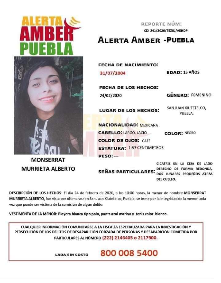CinthyaaRR's tweet photo. Ayudenme a compartir la ficha de búsqueda de Monserrat Murrieta.

Desapareció hace 5 meses en el estado de #Puebla.

La @FiscaliaPuebla tardó dos semanas en dar la ficha de búsqueda y una semana en activar la alerta Amber. https://t.co/rnVkUhRz3N