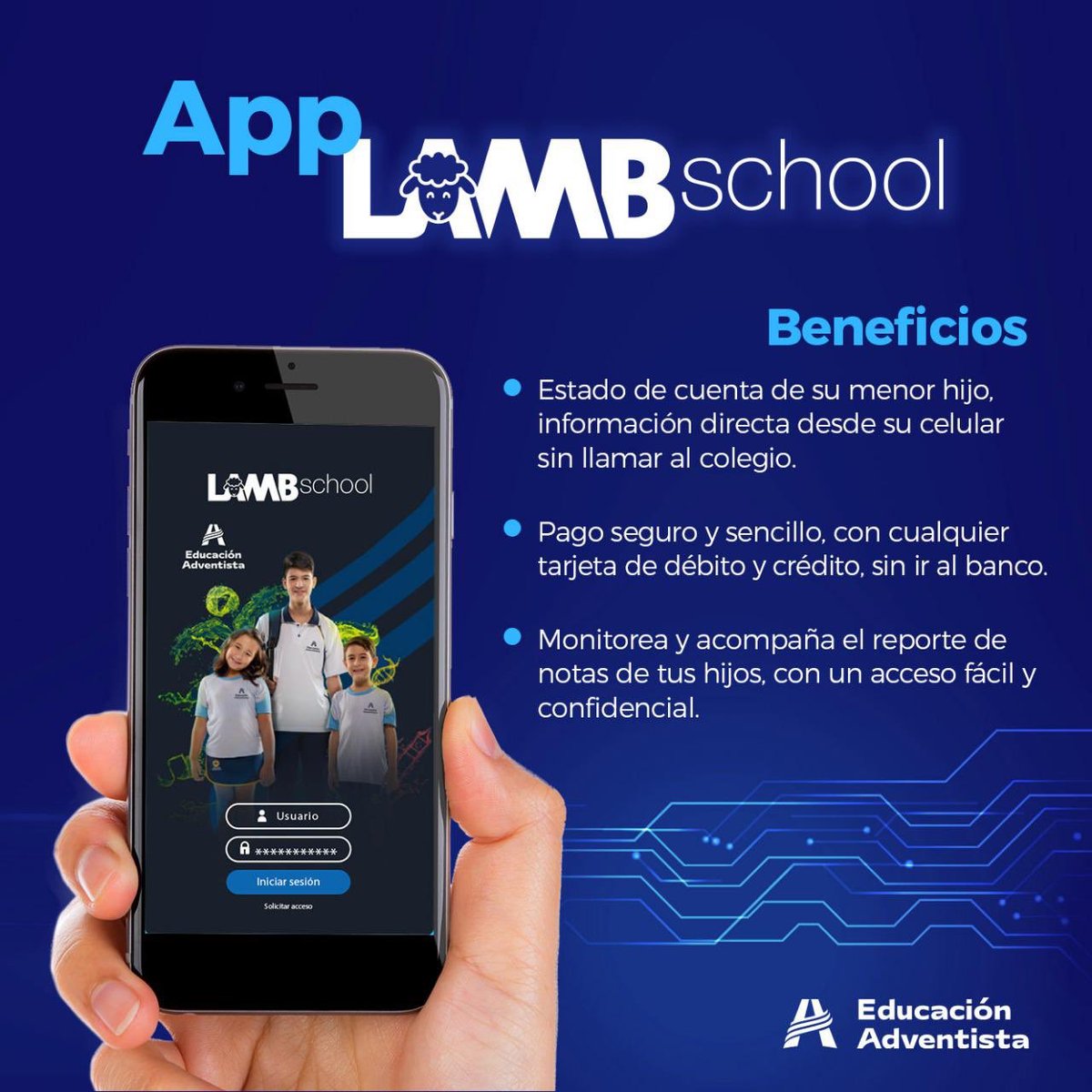 Descarga la App #LambSchool y revisa el estado de cuenta 👆de su menor hijo, información ℹ️ directa desde su celular 📱sin llamar 📞 al colegio #EducaciónAdventista #LaInformaciónEstaEnTusManos